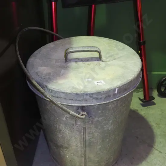 galvanised lidded ash can