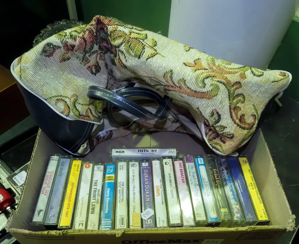 1980s tape cassettes, small fabric and vinyl holdall Image 1++