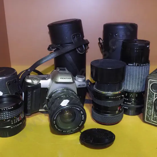 Pentax mz/50 35mm camera with 3 additional lenses, vintage boxed Brownie