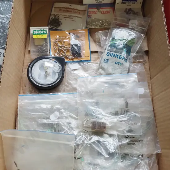 box; hooks, sinkers, tracers, lines