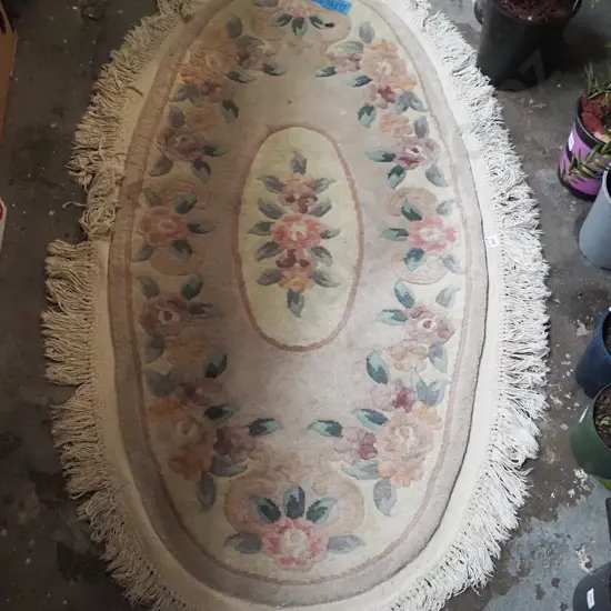 oval tasselled floral floor mat L-1500 W-720