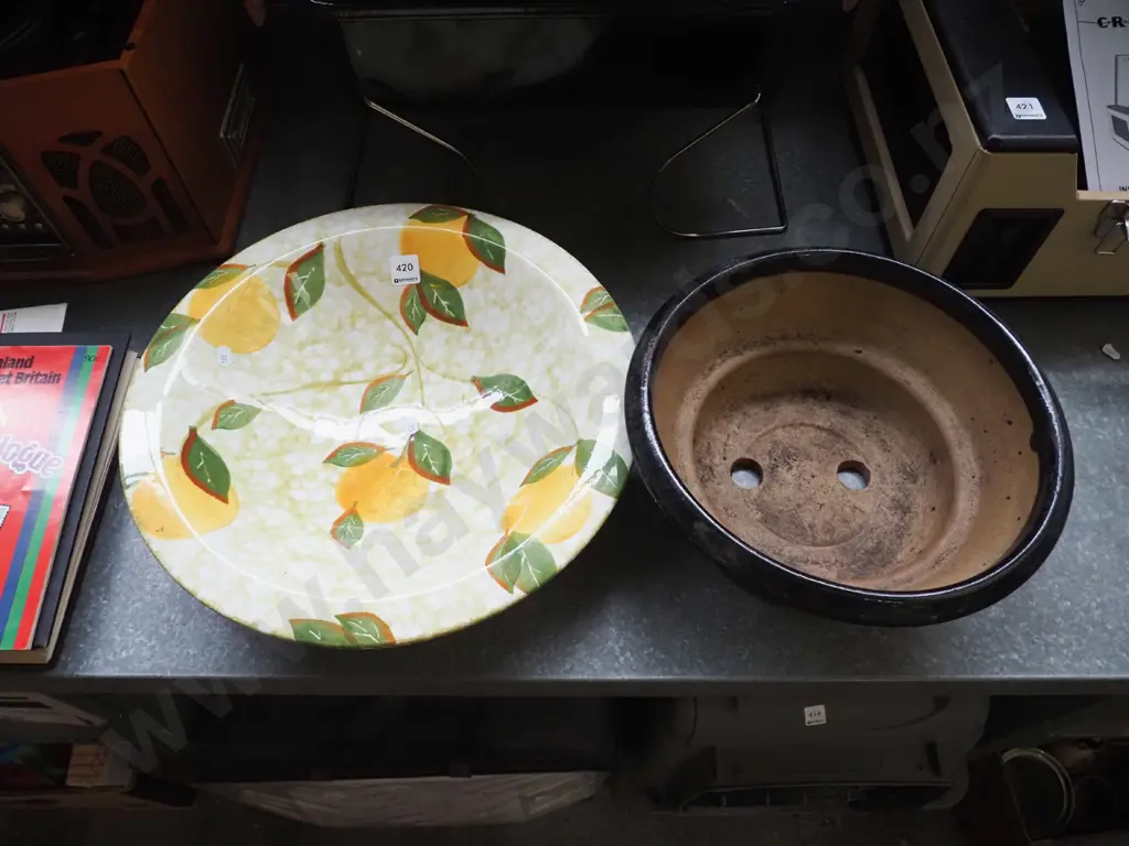 Italian fruit bowl Diam-400, black glazed garden planter Image 1++