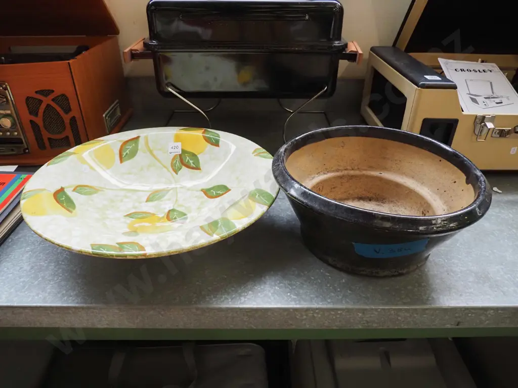 Italian fruit bowl Diam-400, black glazed garden planter Image 1++