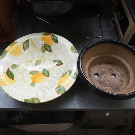 Italian fruit bowl Diam-400, black glazed garden planter