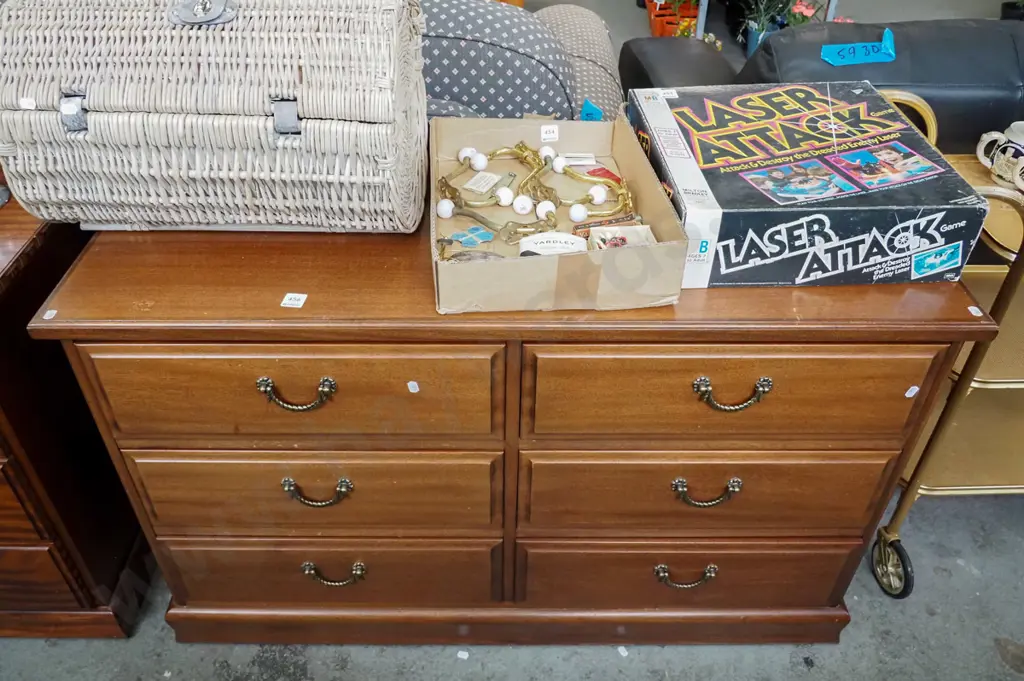 mahogany and rimu 6 drawer lowboy H-690 W-1010 D-410 Image 1++