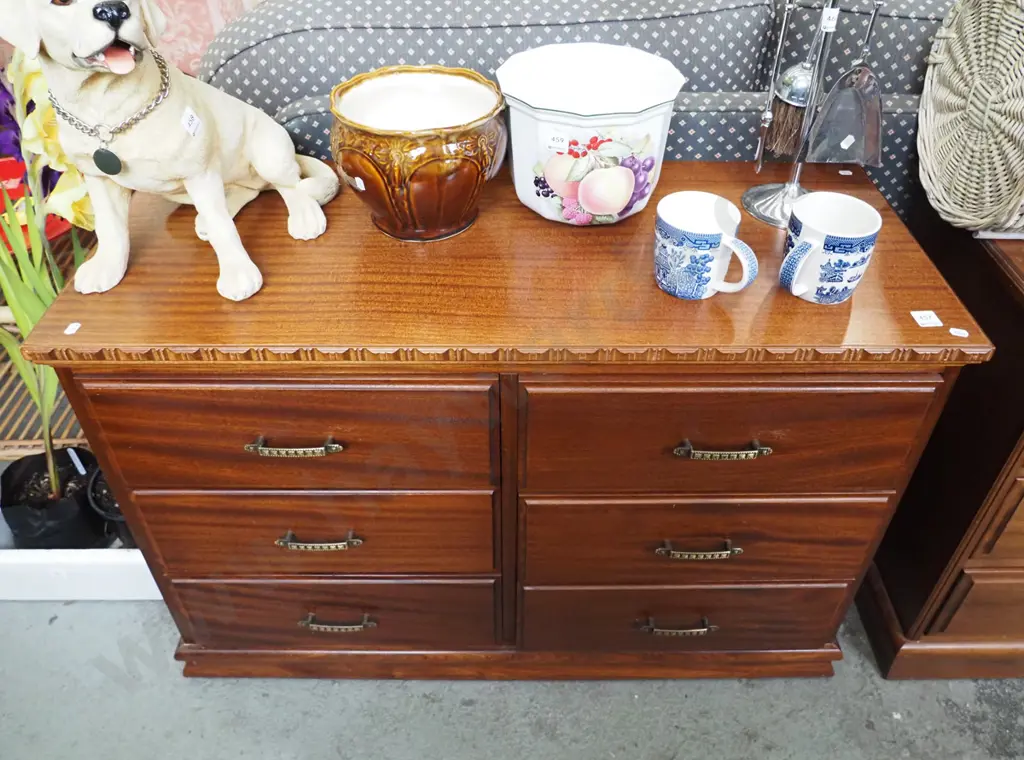 mahogany and rimu 6 drawer lowboy H-690 W-1010 D-410 Image 1++
