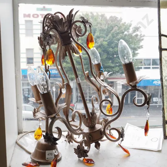 4 bulb ornate pendant light fitting with amber lustres