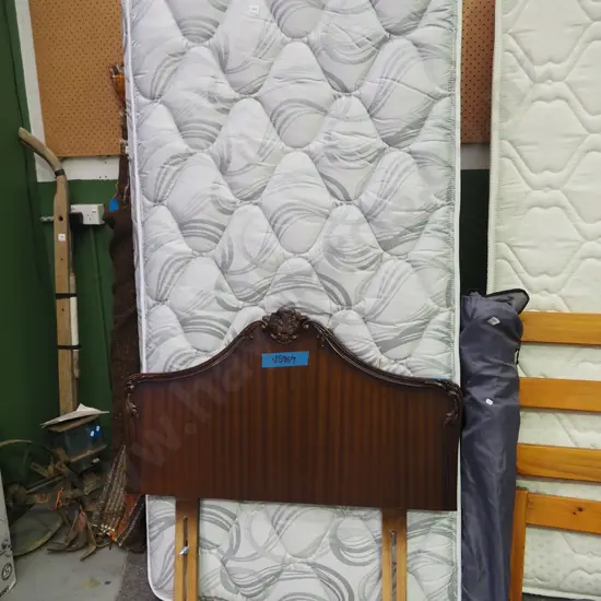 single bed base, mattress and veneer headboard