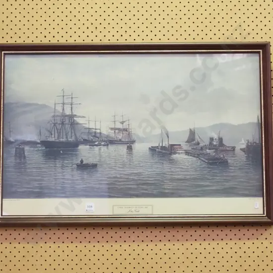 framed historic print - Upper Harbour Dunedin 1887