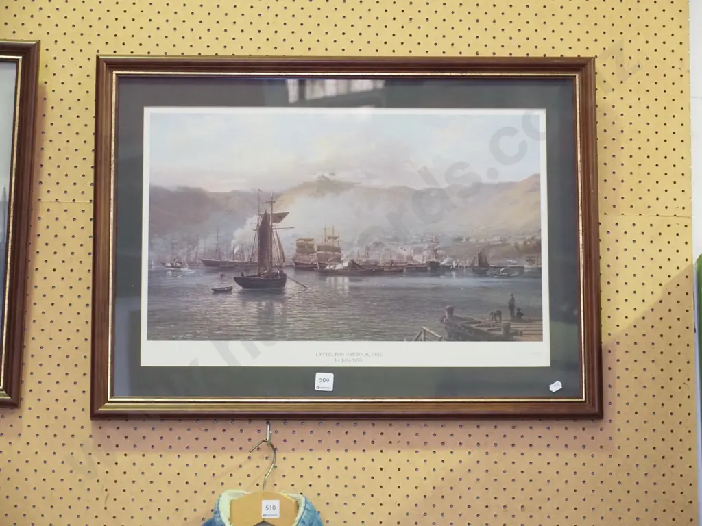 framed historic print - Lyttleton Harbour 1886 Image 1++
