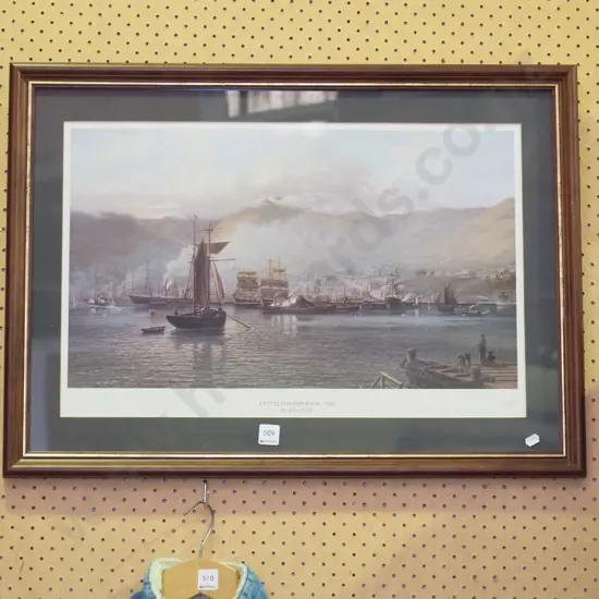 framed historic print - Lyttleton Harbour 1886