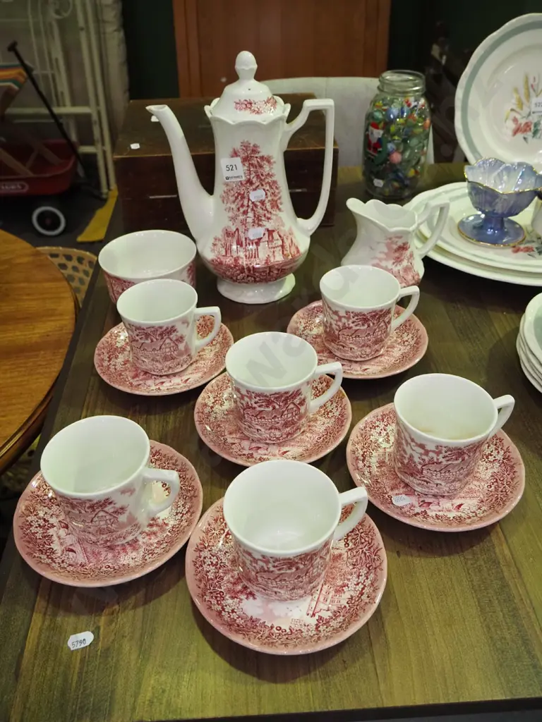 Meakin Stokesay Castle coffee set -some staining to 1 cup Image 1++