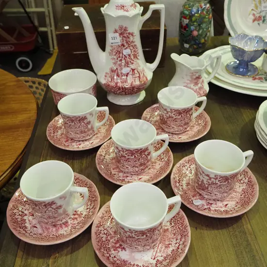 Meakin Stokesay Castle coffee set -some staining to 1 cup