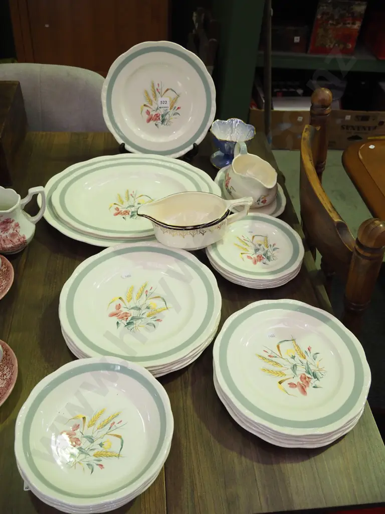 Meakin yellow wheat ashets, plates, bowls etc, Maling floral comport, 1 other jug Image 1++