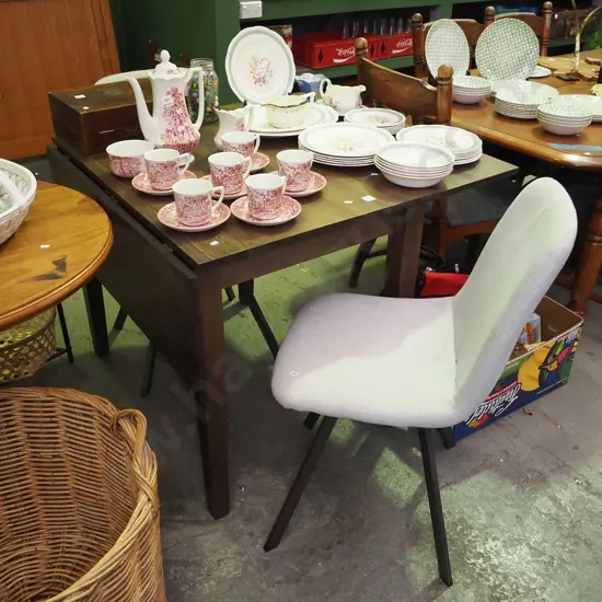 solid wood dark stained dropside dining table with 2 matching chairs H-750 W-1200 D-900