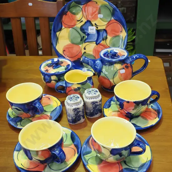 assorted Cooks hand painted studio pottery items, 2x salt and pepper shakers