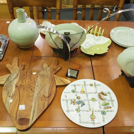 wooden stag themed serving dish, retro Japanese cake plate, metal ornament