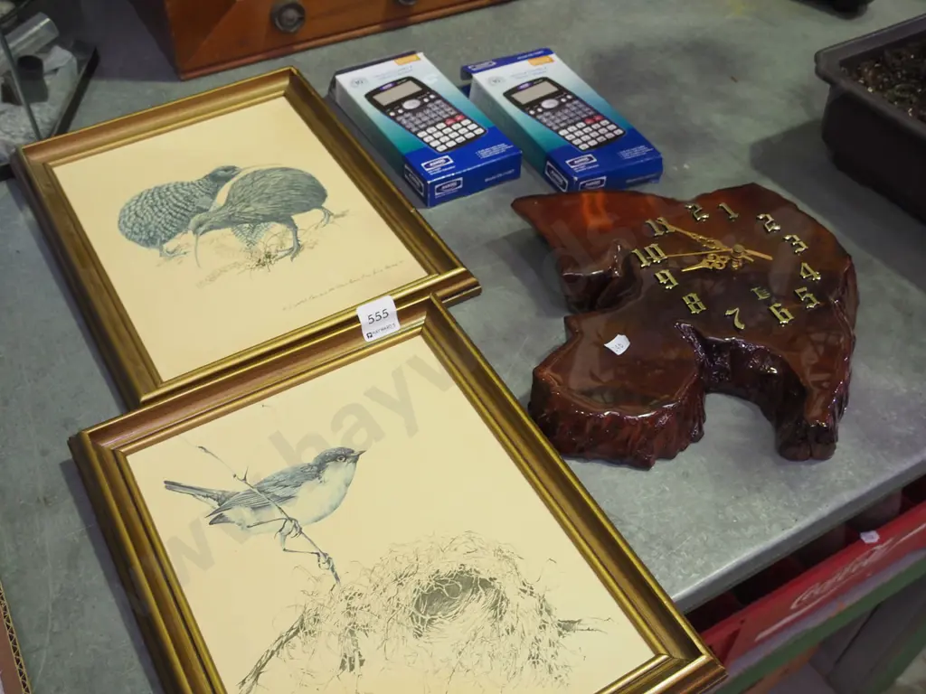 swamp kauri wall clock, 2x scientific calculators  Image 1++