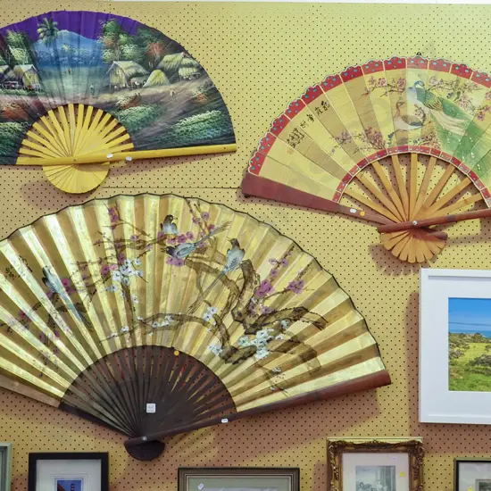 3x large Asian fans - orange dots