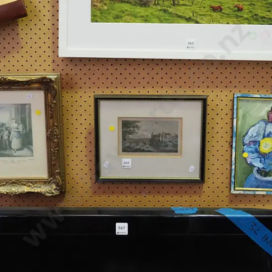 framed print, etching, oil -yellow dots