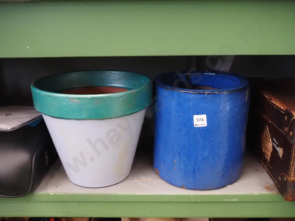 terracotta and blue glazed planters Image 1++