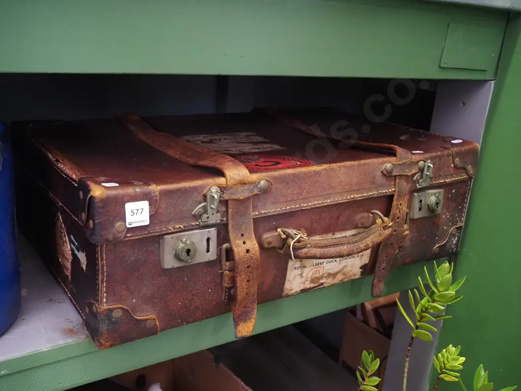 vintage bullock hide suitcase Image 1++