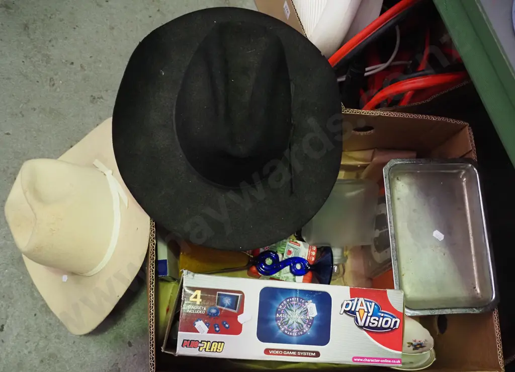 box; vintage scales, cowboy hats etc Image 1++