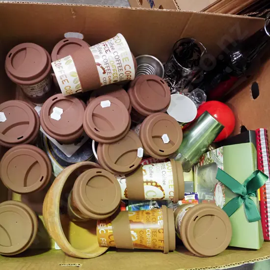 box; numerous ceramic coffee keeper cups, fragrant gift set etc