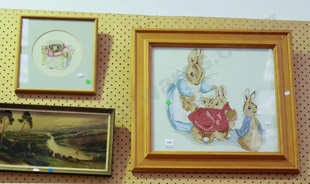 2x framed needleworks - green dots Image 1++