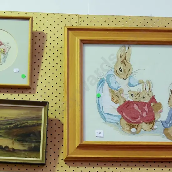 2x framed needleworks - green dots