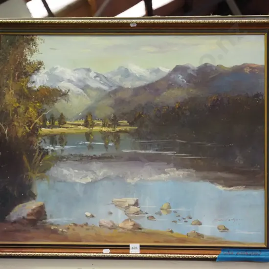 framed oil - Lake Matheson