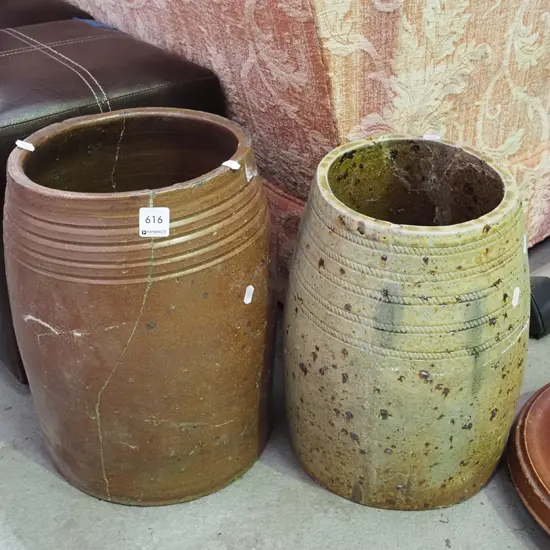 2x salt glazed chiney pots