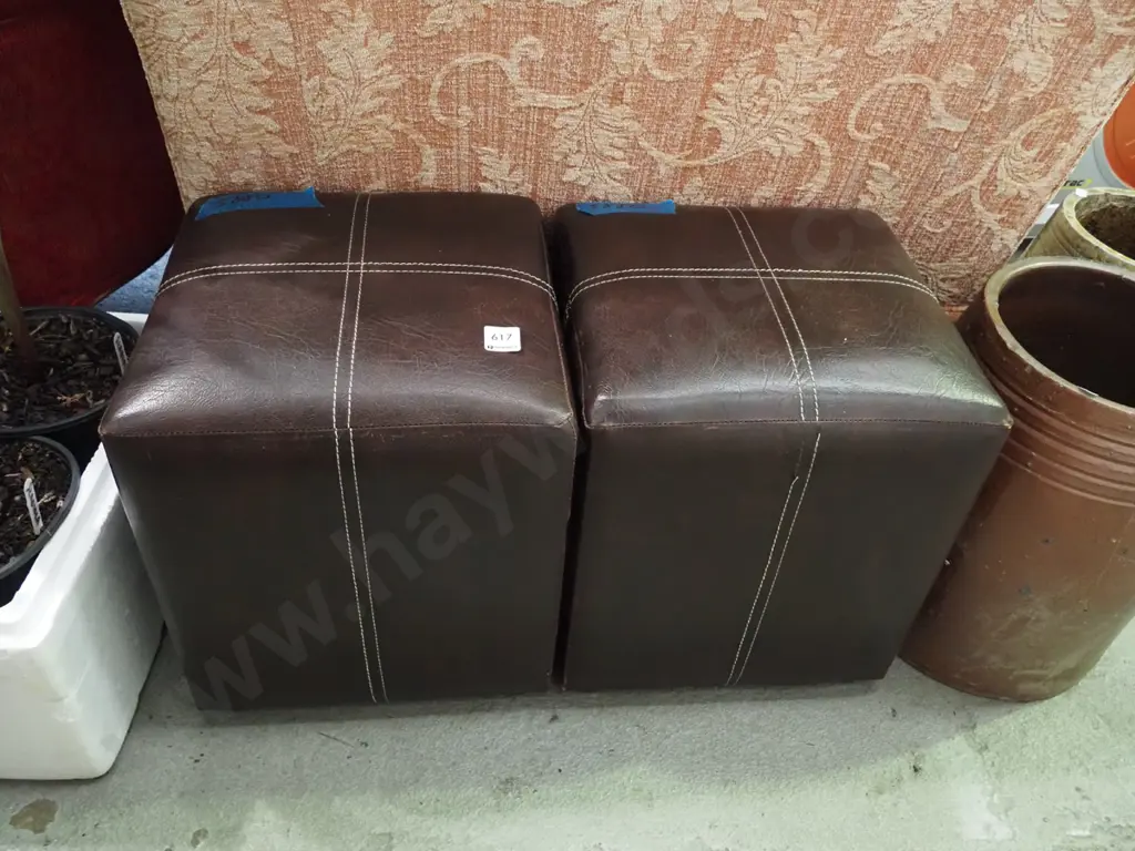 2x vinyl upholstered ottomans Image 1++
