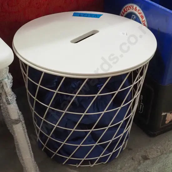 wood and metal laundry hamper