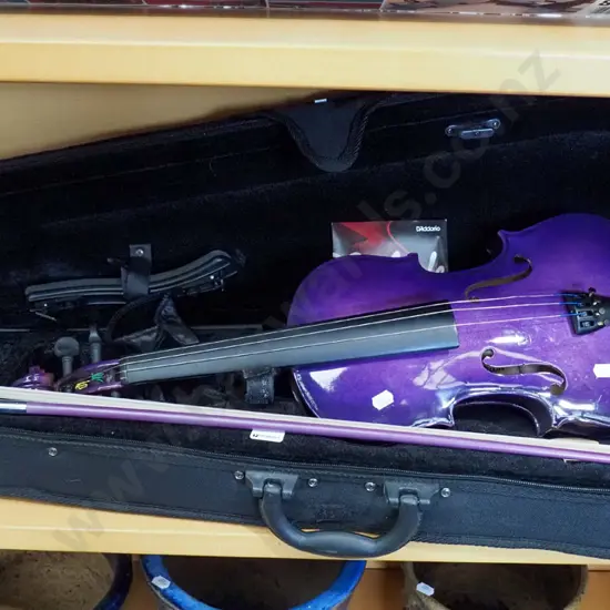 purple violin and case