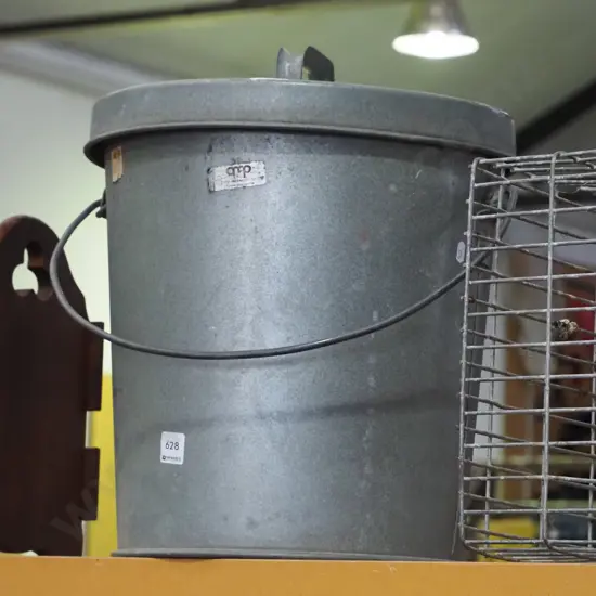 galvanised lidded ash can