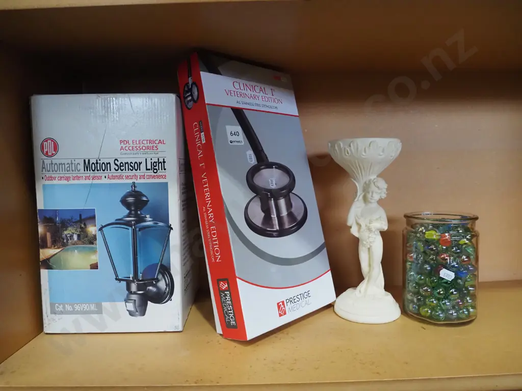 automatic outdoor sensor light, vet stethoscope, comport, jar of marbles Image 1++