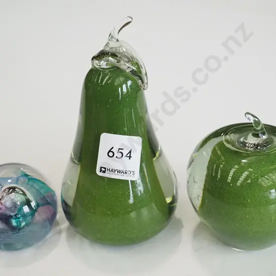 3x studio glass paperweights