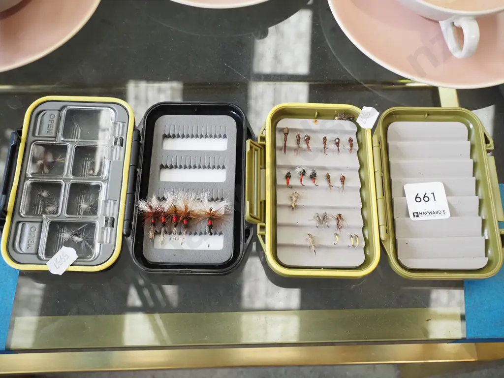 3x fly fishing fly containers and flies Image 1++