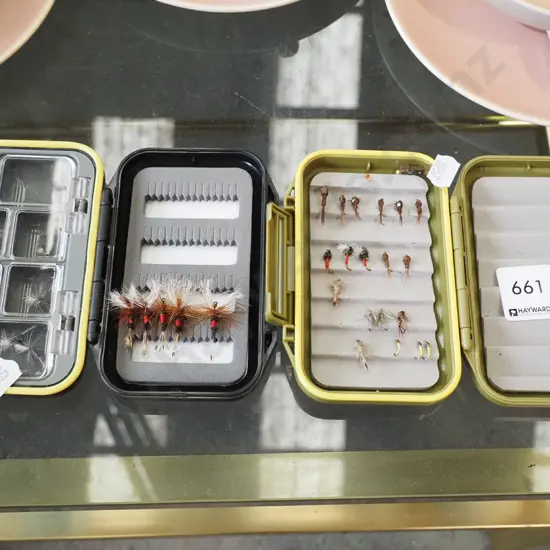 3x fly fishing fly containers and flies