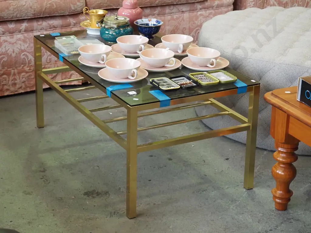 brass and smoked glass coffee table Image 1++