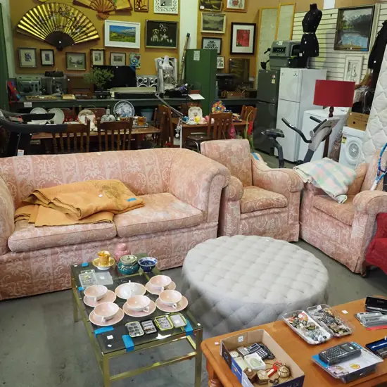 pink patterned 3 piece lounge suite - 2 seater and 2 singles