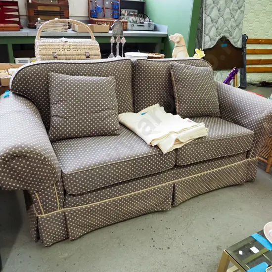 brown diamond  patterned rolled armed 2 seater settee