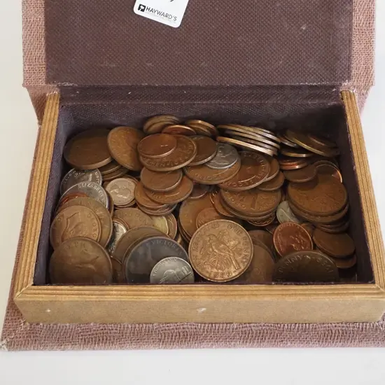 box; various coins