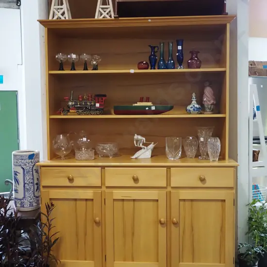 large rimu and mdf wall unit with 3 doors, 3 drawers and deep shelving H-2000 W-1500 D-530