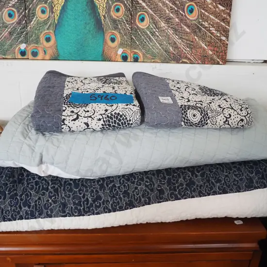 blue quilt, pillow cases and mattress cover