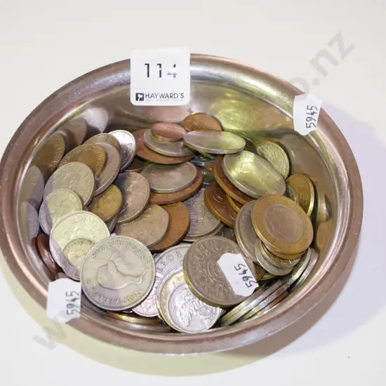 stainless steel bowl, coins