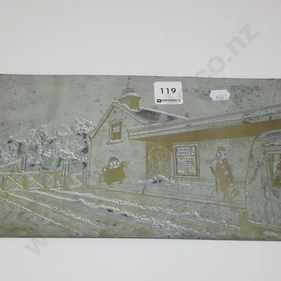 Giles at train station cartoon printing plate