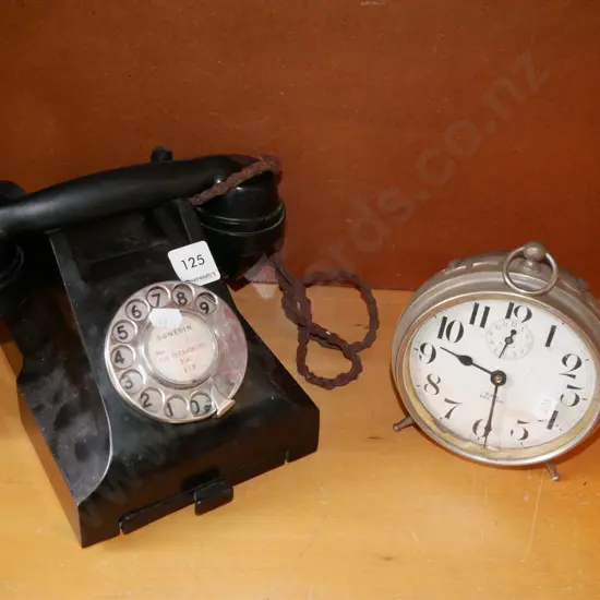 vintage Big Ben bedside alarm clock, early dial phone
