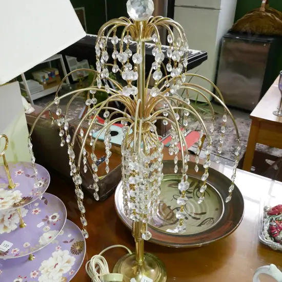 brass table lamp with numerous glass lustres H-630